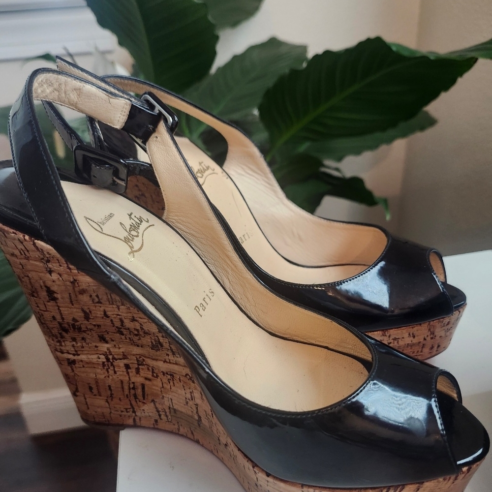 Christian Louboutin Black Patent Wedges